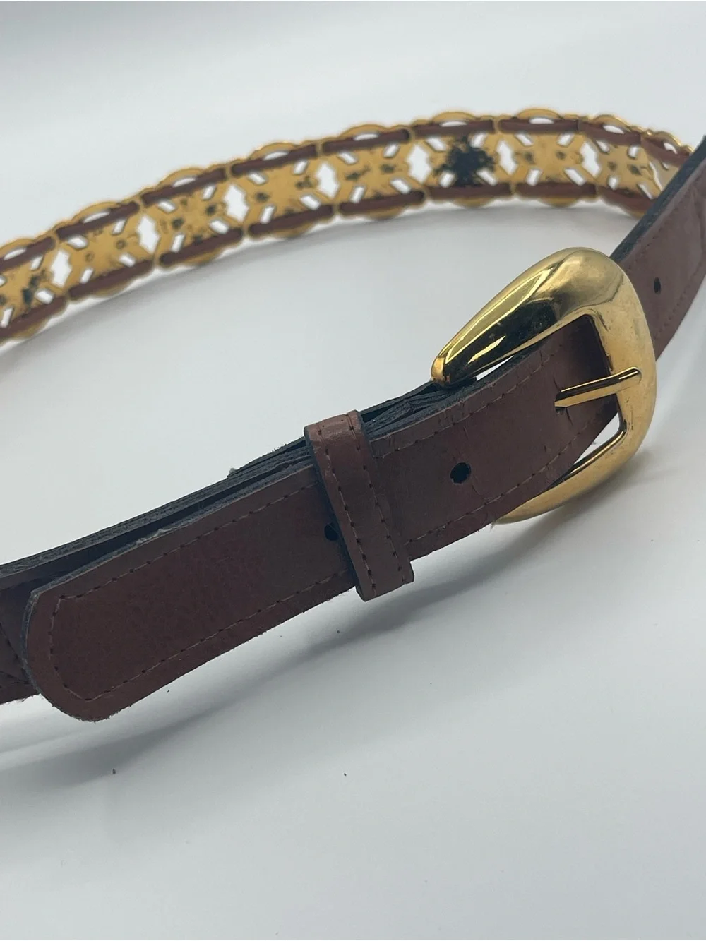 Vintage Paris Sport Club Gold Tone Floral Medallion Chain Belt - Size Small